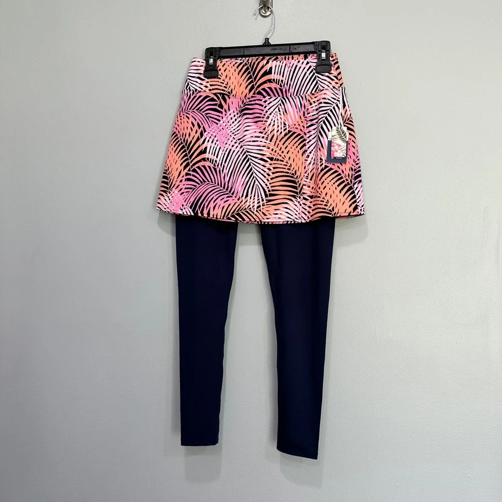 Tommy Bahama Everyday Active Skirted Leggings Pink‎ Orange Palm Print small